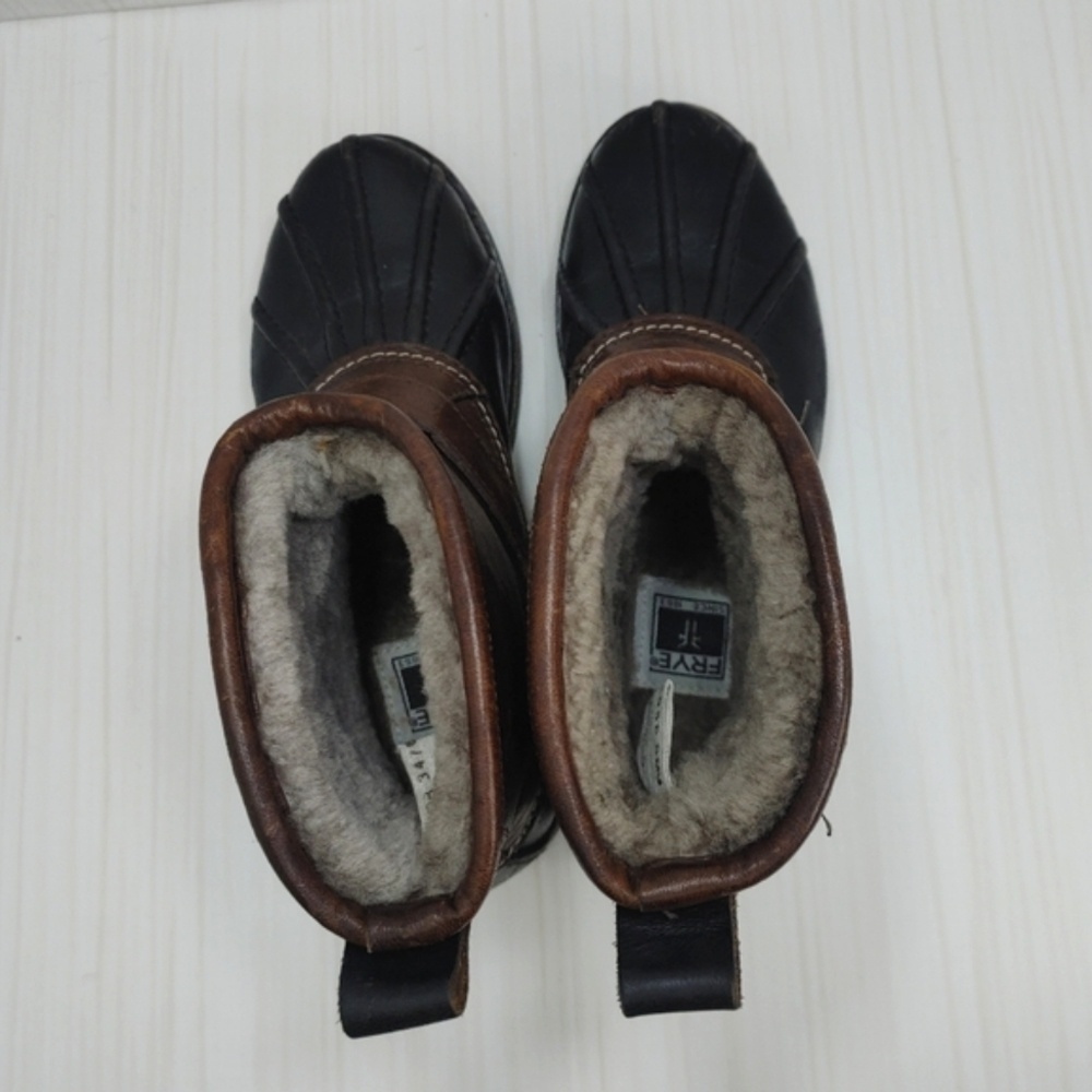 Frye Veronica Duck Engineer Shearling Lined Mid‎ Shaft Boot Black Brown 6.5 Warm - Picture 7 of 13